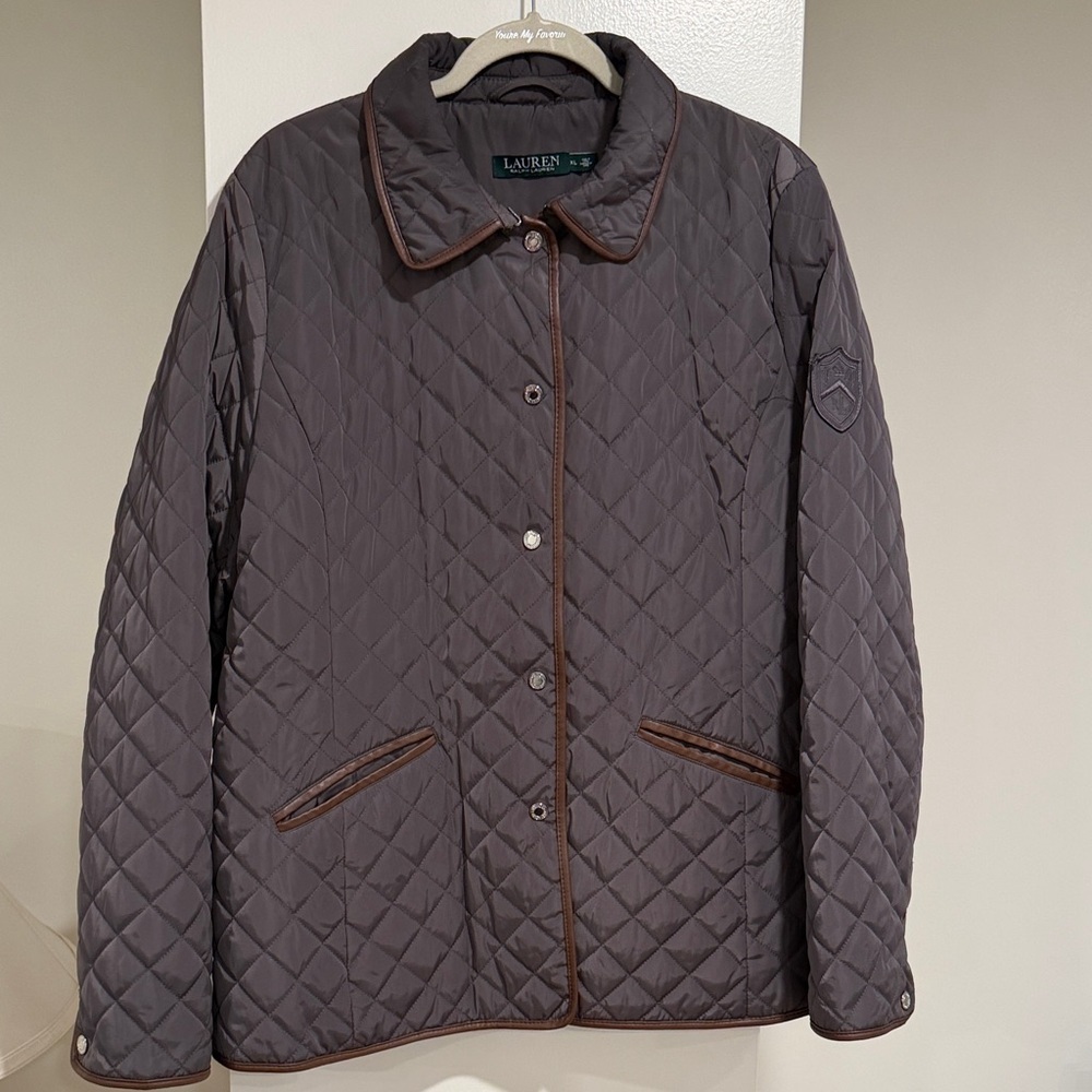 Lauren Ralph Lauren Quilted Field Jacket Size XL chocolate Brown Snap Front Coat